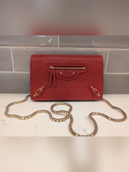 Balenciaga Handbags - Balenciaga Agneau Red Leather Crossbody - Wallet On Chain
